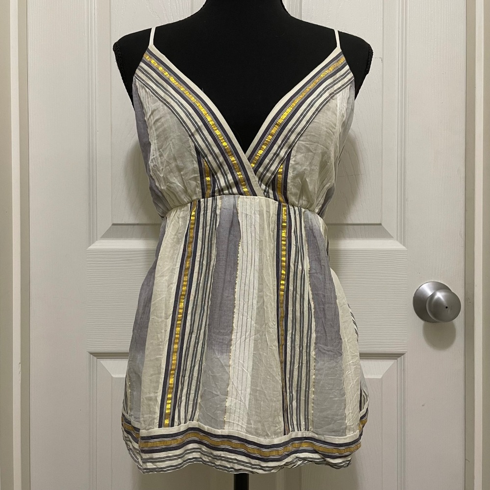 Banana Republic Boho Smocked Empire Waist Striped Cami Top Cotton Blend Lined M‎